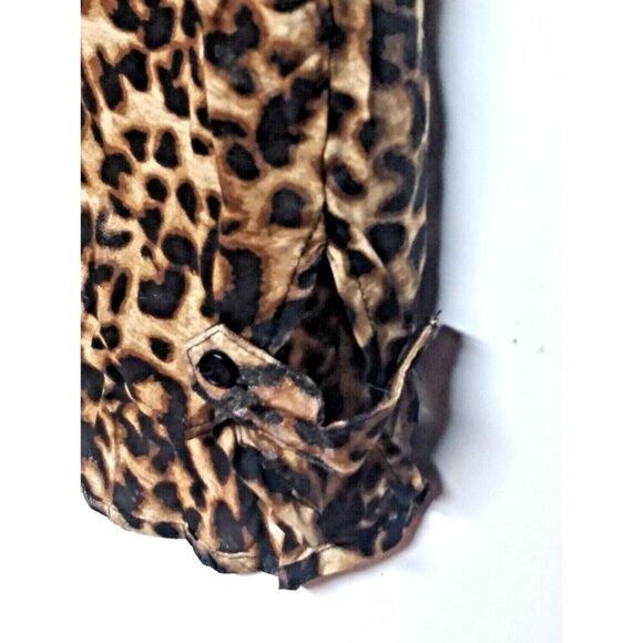 NWOT Cotton Express Top Animal Print Collar front & Back buttons long Sz M brown - Picture 6 of 8